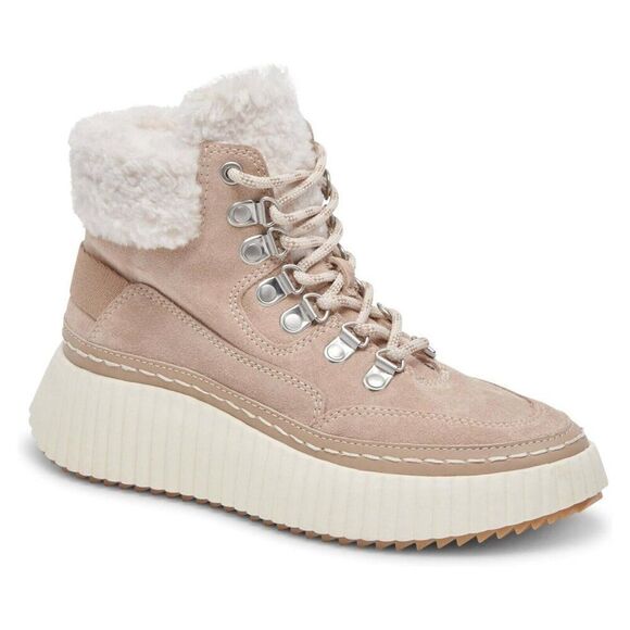Dolce Vita Debbie Platform Sherpa Sneaker Ankle Boot Womens 8.5 Taupe Suede NEW - Picture 1 of 8